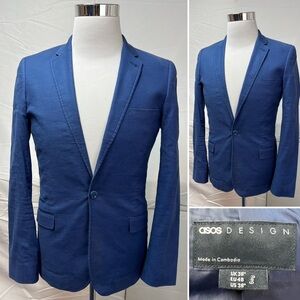 ASOS Men's 38R Blue Single-Button Cotton Linen Unstructured Blazer Jacket Coat
